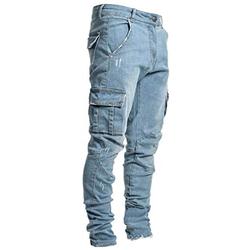Huixin Men's Cargo Urban Fit Multi Pocket Denim Jeans, Wasserwäsche Blue Men Denim Jeans Slim Fit Jeans Trousers with Multiple Pockets (Blue,S,)