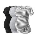 LAPASA Women Maternity Tops Short Sleeve Tunic Breastfeeding Pregnancy Shirts 3 Pack L55