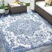 Inkberrow 6'7" Square Traditional Cream/Dark Blue/Denim/Navy Outdoor Area Rug - Hauteloom