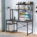 Inbox Zero 47 Inch Computer Desk w/ Hutch Shelf Wood/Metal in Black | 67.71 H x 47.24 W x 23.62 D in | Wayfair E90A4B9439094235896CFA8F59B511D3