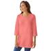 Plus Size Women's Perfect Three-Quarter Sleeve V-Neck Tunic by Woman Within in Sweet Coral (Size L)