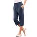 Plus Size Women's Soft Knit Capri Pant by Roaman's in Navy (Size 2X) Pull On Elastic Waist