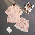 Pyjama d'été en dentelle à manches courtes pour femmes short sexy nouveau