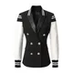 Veste en cuir à double boutonnage pour femme blazer classique à manches longues patchwork