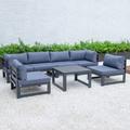 LeisureMod Chelsea 7-Piece Patio Sectional And Coffee Table Set Black Aluminum With Cushions - LeisureMod CSTBL-7BU