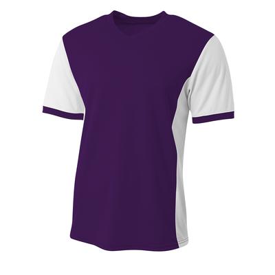 A4 N3017 Athletic Men's Premier V-Neck Soccer Jersey T-Shirt in Purple/White size Small | Polyester A4N3017