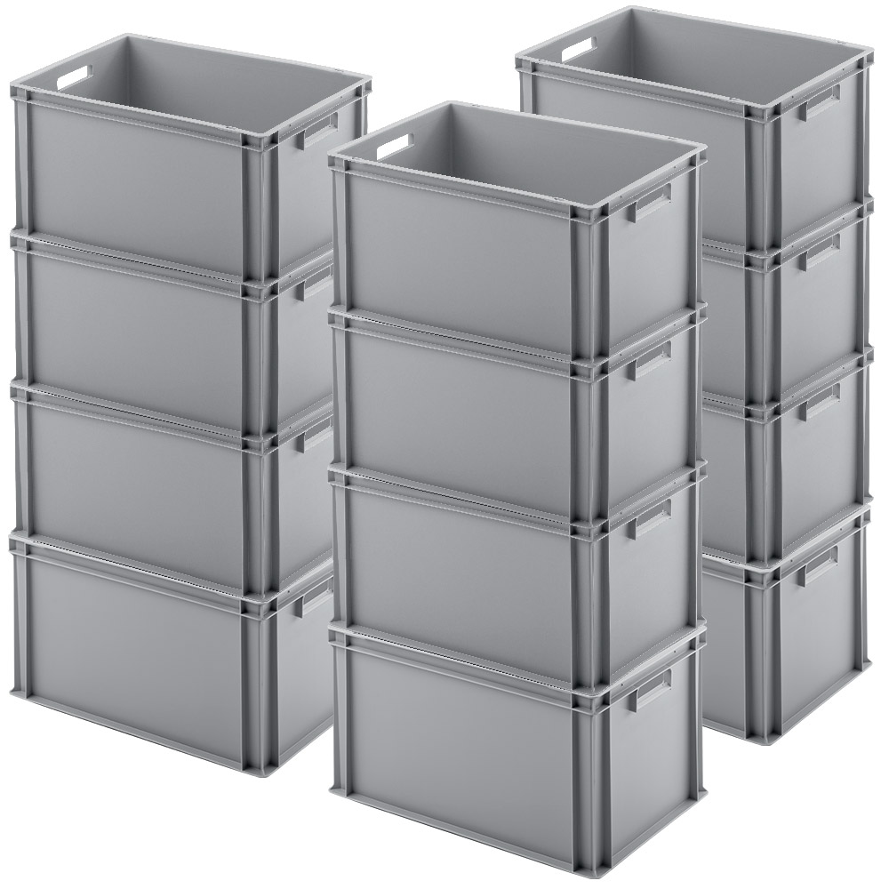 BRB 12x Eurostapelbehälter mit Durchfassgriffen, LxBxH 600x400x320 mm, grau Image