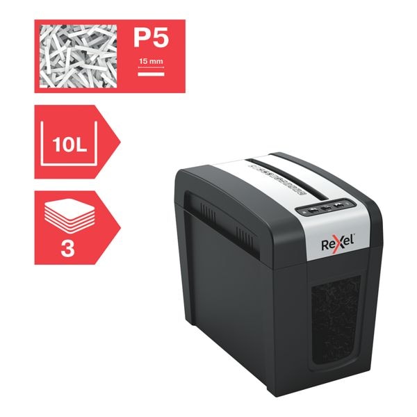 Rexel Aktenvernichter Secure MC3-SL Slimline Whisper-Shred™ schwarz, 20.4x35.5x35.1 cm Image