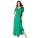 Plus Size Women's A-Line Embroidered Crinkle Maxi by Roaman's in Tropical Emerald (Size 34/36)