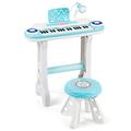 COSTWAY 37-Key Kids Toy Keyboard with Stool, Microphone, Music Score, Light, Record & Playback, Electronic Musical Instrument Piano for Boys Girls