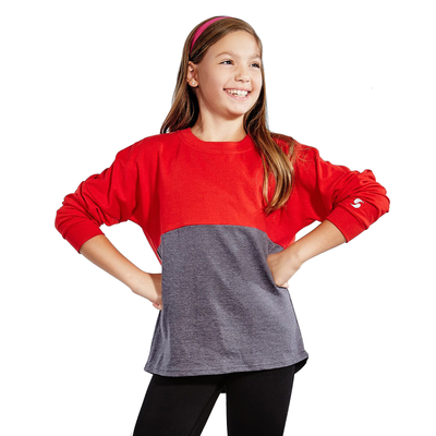 Soffe S5353GP Girls Fan wear Crew T-Shirt in Red/Gray Heather size Medium | Cotton/Polyester Blend