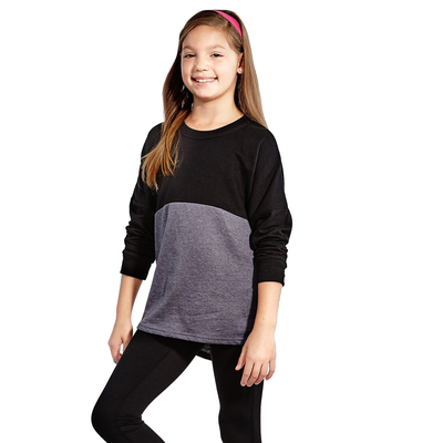 Soffe S5353GP Girls Fan wear Crew T-Shirt in Black/Gray Heather size Large | Cotton/Polyester Blend