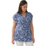 Plus Size Women's V-Neck Tunic With Gathered Bodice by ellos in White Blue Paisley Print (Size 22/24)