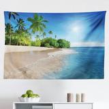 East Urban Home Tropic Tapestry, Ocean Tropical Palm Trees On Sunny Island Beach Scene Panoramic View Picture | 30 H x 45 W in | Wayfair