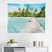 East Urban Home Tropical Tapestry, Maldives Island w/ Beach Wooden Deck Palms Exotic Holiday Picture | 23 H x 28 W in | Wayfair