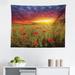 East Urban Home Flower Tapestry, Meadow w/ Grass & Poppies Dark Dramatic Sky In The Background | 23 H x 28 W in | Wayfair