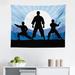 East Urban Home Kung Fu Tapestry, Karate Men Silhouettes On Sun Rays Mountains, Fabric Wall Hanging Decor For Bedroom Living Room Dorm, 28" X 23" | Wayfair