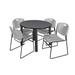 Inbox Zero Kee Round Breakroom Table Top, 4 Zeng Stack Chairs Metal in Gray/White/Black | 29 H x 36 W x 36 D in | Wayfair