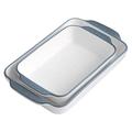 G-like Ceramic bakeware Set Two Piece Set with Handle White Blue Cake Casserole Oven Microwave Tray Baking Tray Storage Box Non-Stick Kitchen Cooking Rectangular Food Container Grill