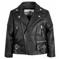 Kids Leather Biker Jacket Brando Motorcycle Quilted Boys/Girls Leather Jacket (30 = 8-9 Years) Black