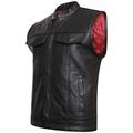 Mens SOA Real Leather Waistcoat Motorcycle Cut Off Waistcoat Biker Vest (XL) Black