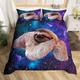 Sloth Duvet Cover 3D Funny Animal Galaxy Sloth Bedding Set Chic Purple Blue Starry Sky Comforter Cover For Kids Boys Girls Children Outer Space Milky Way Bedspread Cover Bedroom Decor Double Size