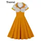 Tonval-Robe trapèze à pois pour femme col en cœur deux tons boutons sur le devant robes de soirée