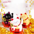 Maneki Neko-Lucky Cat Solar 62 Beckoning Fortune Waving Arm Home Office PRCar Decor Collection