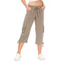 JINSHI Women's Cargo Capri Pant Cropped 3/4 Length Joggers Pants Capri Trousers Cool Dry Summer Shorts with Cargo Pockets Khaki S