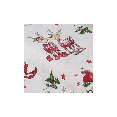 Dekostoff für Weihnachten fröhliche Rentiere Lorena, natur/rot
