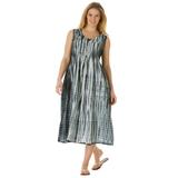 Plus Size Women's Sleeveless Pintuck Tie-Dye Dress by Woman Within in Black Tie Dye (Size 22 W)