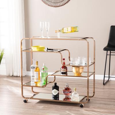 Maylynn Art Deco Mirrored Bar Cart by SEI Furniture in Champagne