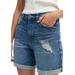 Plus Size Women's Denim Boyfriend Shorts by ellos in Medium Blue Distressed (Size 10)