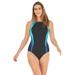 Plus Size Women's High-Neck Colorblock Swimsuit by Swim 365 in Black Sapphire (Size 24)