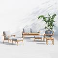 AllModern Tempo Teak 6 - Person Outdoor Seating Group w/ Cushions Wood/Natural Hardwoods/Teak in Brown/Gray/White | Wayfair