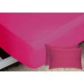 Belledorm Pink Fitted Sheet + Housewife Pillowcase Bundle Set, 200 Thread Count Percale, Mattress Depth 28cm (King Size, Fuchsia)