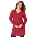 Plus Size Women's Long-Sleeve V-Neck Ultimate Tunic by Roaman's in Classic Red (Size 1X) Long Shirt
