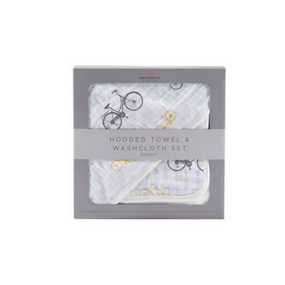 Vintage Bicycle Bamboo Muslin Hooded Towel and Washcloth Set - Newcastle Classics 9006