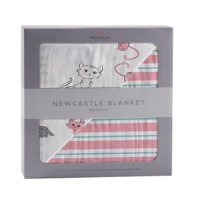 Playful Kitty and Candy Stripe Bamboo Muslin Newcastle Blanket - Newcastle Classics 3008