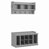 "kathy ireland® Home by Bush Furniture Woodland 40W Shoe Storage Bench with Shelves and Wall Mounted Coat Rack in Cape Cod Gray - Bush Furniture WDL004CG "