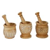 Juniper + Ivory Set of 3 8.5 In., 9 In., 8 In. Brown Country Cottage Mortar and Pestel Mango Wood - Juniper + Ivory 78277