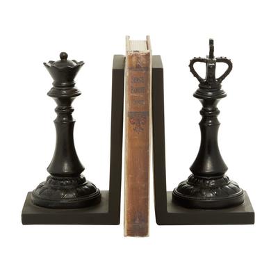 Juniper + Ivory Set of 2 5 In. x 8 In. Black Traditional Chess Bookends Resin - Juniper + Ivory 44754