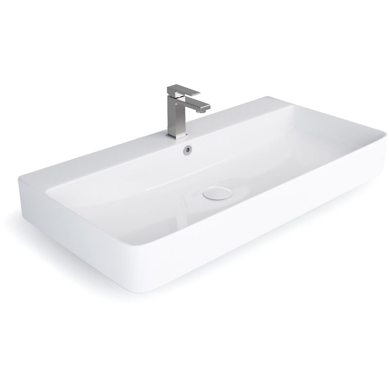 Berlin Waschbecken 80 cm aus feinster Keramik für Wandmontage oder als Aufsatzwaschbecken mit