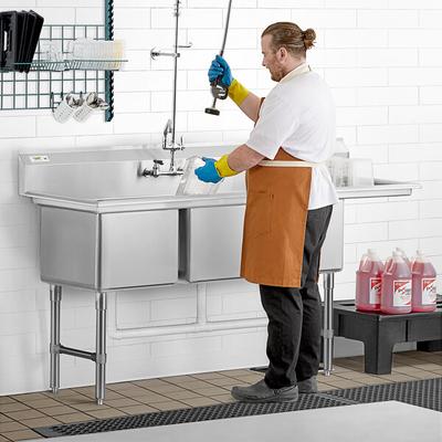 Regency 78 1/2" 16 Gauge Stainless Steel Three Compartment Commercial Sink with Stainless Steel Legs, Cross Bracing, and 1 Drainboard - 18" x 18" x 14" Bowls - Right Drainboard
