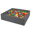 KiddyMoon Soft Ball Pit Square 120X30cm/300 Balls ∅ 7Cm / 2.75In For Kids, Foam Ball Pool Baby Playballs Children, Made In EU, Dark Grey:Yellow-Green-Blue-Red-Orange