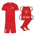 Sportees Retro Kids Personalised All Red England Style Away Football Kit With FREE Socks & Bag Youth Football England Boys Or Girls Football Jersey Child Football Kit - 9/11 Years