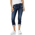 Silver Jeans Co. Women's Suki Curvy Fit Mid Rise Capri Jeans, Dark Denimotion, 34W x 23L