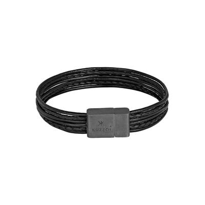 KUZZOI KUZZOI Armband Leder 6-reihig Magnet Basic 925 Silber oxidiert Herrenschmuck Herren