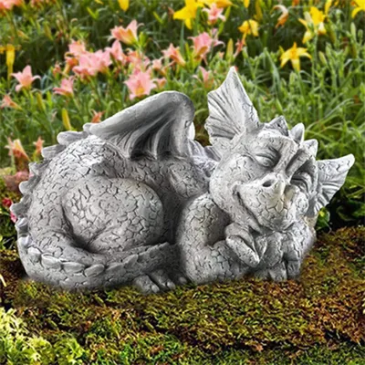 Statue de Petit Dragon Gris Magnifique et Mignon Ornement de Jardin Décoration de Maison et