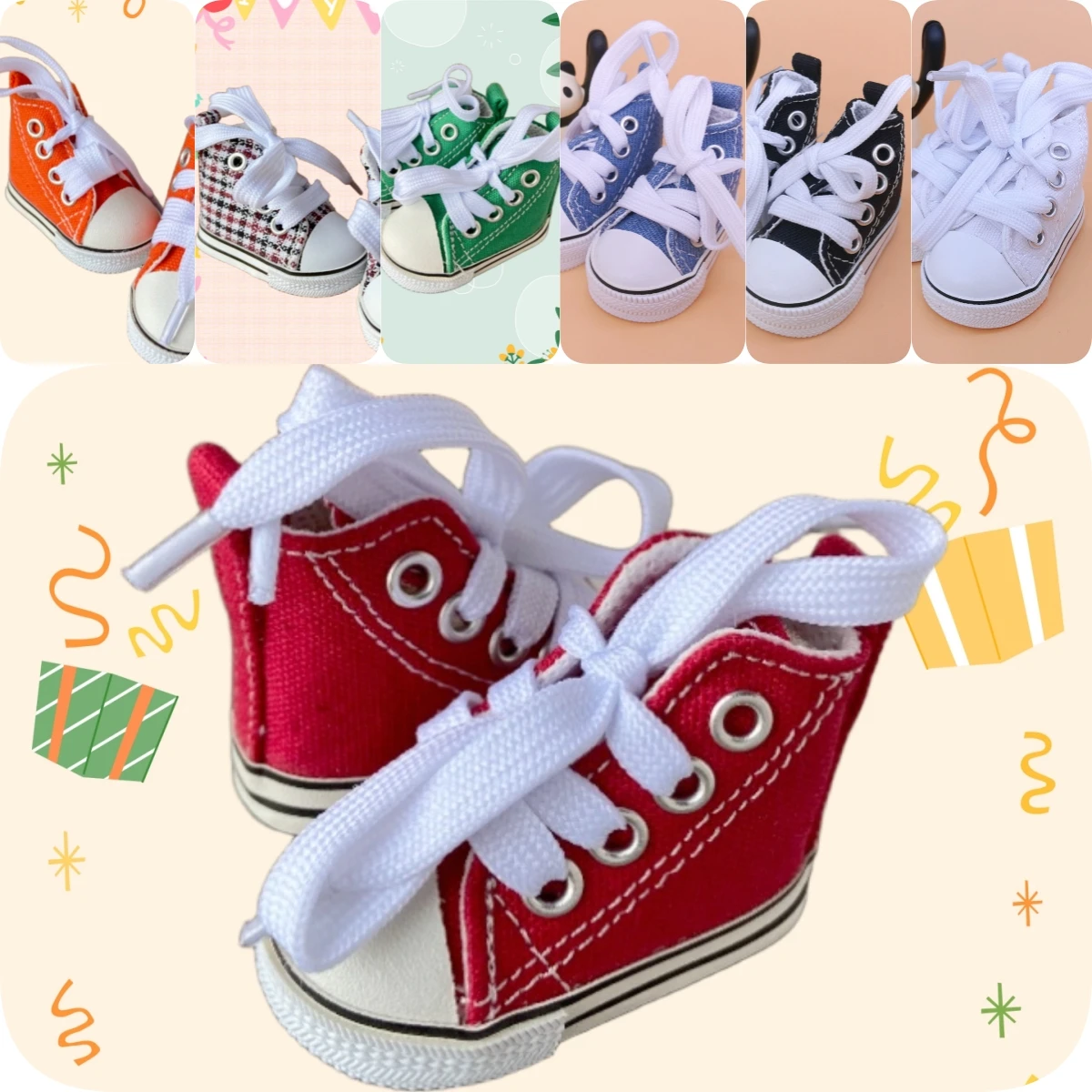 Tilda 6 cm toile baskets pour poupées Paola Reina Minifee, Mini jouet chaussures de sport 1/4 poupée chaussures de sport accessoires pour poupées jouets